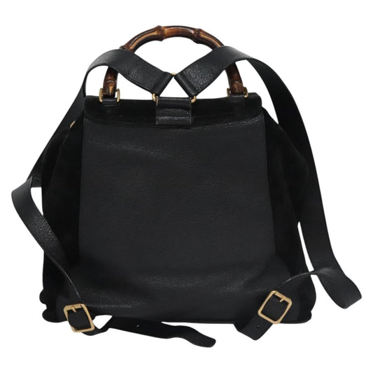 Gucci Vintage Bamboo Backpack Leather, BLACK, SUEDE, Backpack