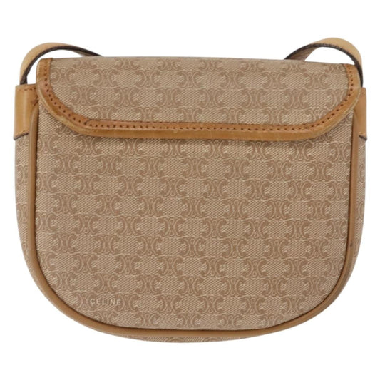 Celine Vintage Macadam Shoulder Bag Canvas and Leather, BEIGE, CANVAS, Shoulder bag