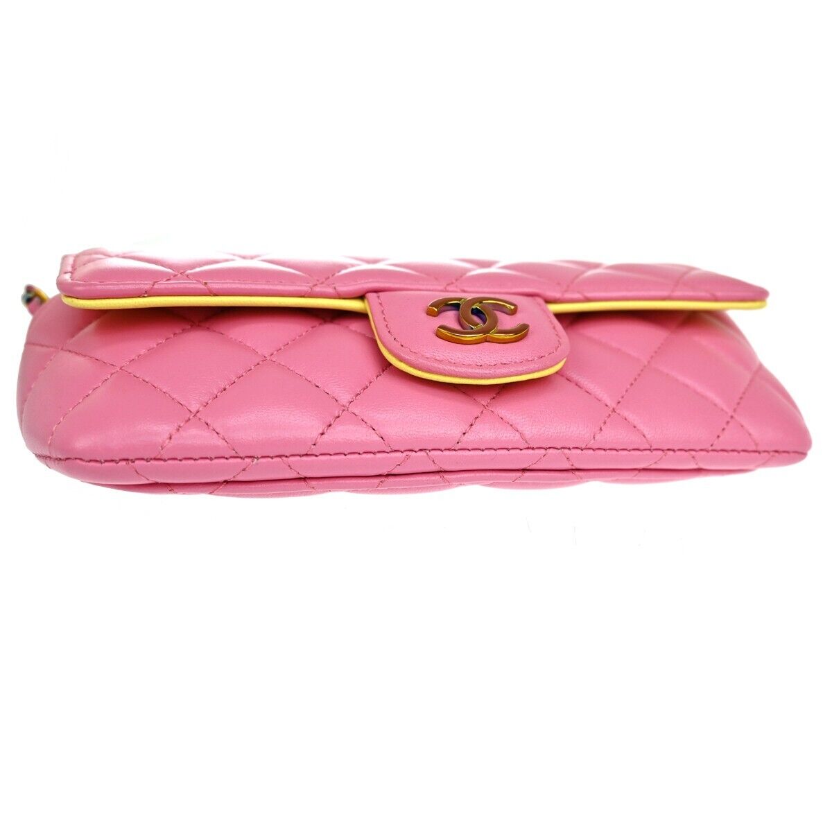 Chanel Classic Sunglasses Case with Chain Quilted Lambskin with Rainbow Hardware, PINK, LEATHER, Shoulder bag