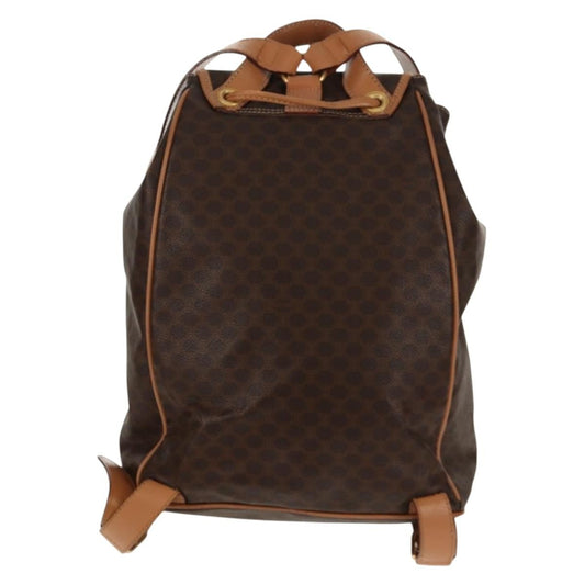 Celine Vintage Drawstring Flap Backpack Macadam Coated Canvas, BROWN, CANVAS, Backpack