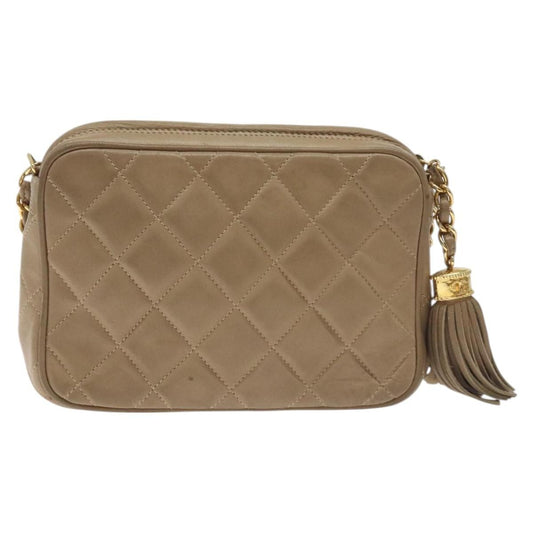 Chanel Vintage Camera Tassel Bag Lambskin, BEIGE, LEATHER, Crossbody bag
