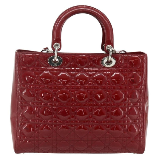 Christian Dior Lady Dior Bag Cannage Quilt Patent, Red, Patent Leather, Handbag