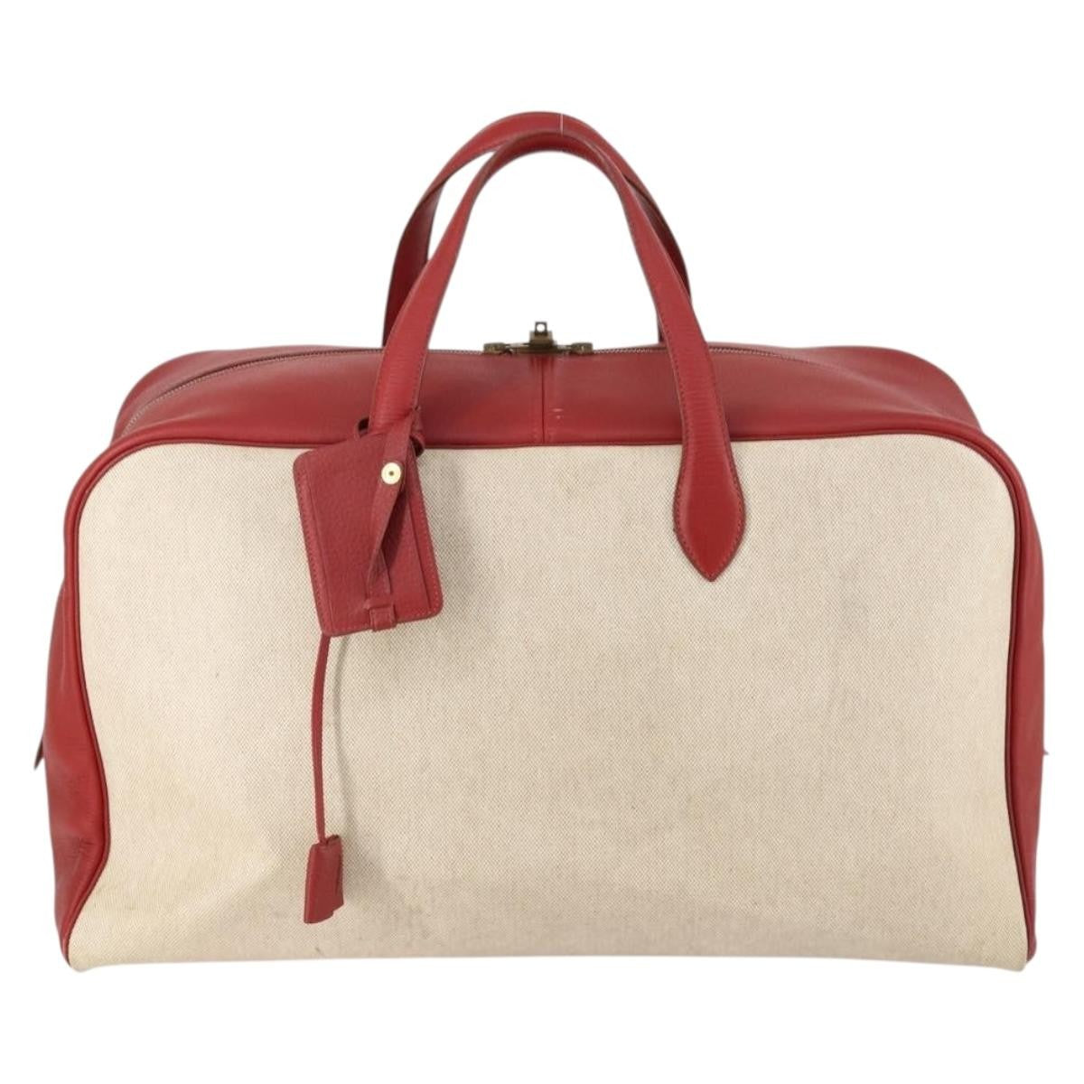 Hermes Victoria Travel Bag Toile, BEIGE, CANVAS, Travel bag