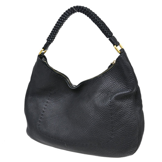 Fendi Selleria Hobo Leather, Black, Leather, Handbag