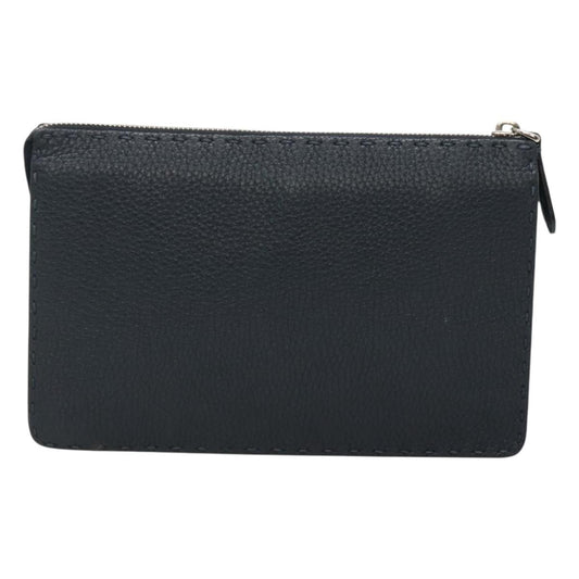 Fendi Selleria Zip Pouch Leather, Black, Leather, Clutch
