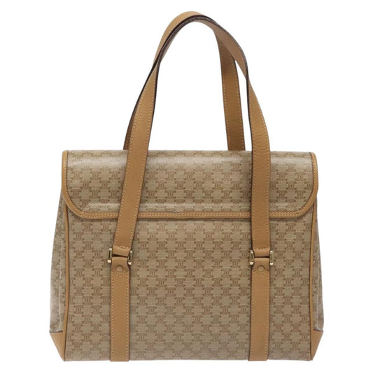 Celine Vintage Macadam Handbag Canvas and Leather, Beige, Canvas, Handbag