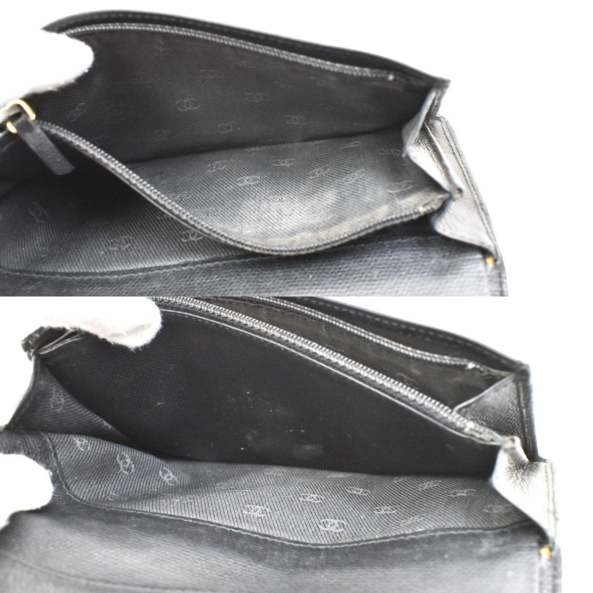 Chanel CC Button Bi-Fold Wallet Leather, BLACK, LEATHER, Wallets