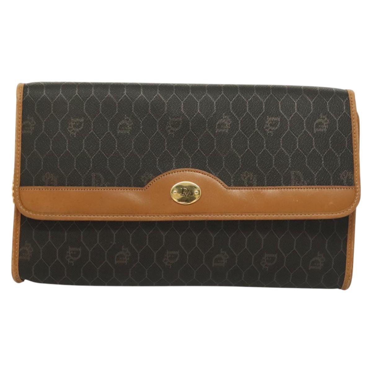 Christian Dior Vintage Honeycomb chain Canvas, BLACK, CANVAS, Handbag