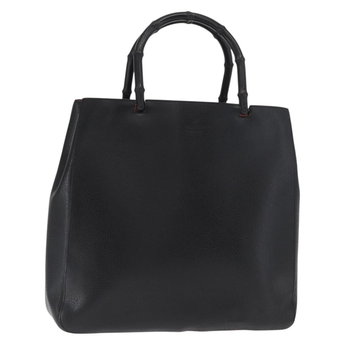 Gucci Vintage Bamboo Handle Tote Leather, BLACK, LEATHER, Tote bag