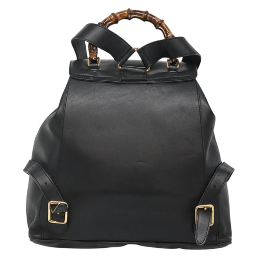 Gucci Vintage Bamboo Backpack Leather, BLACK, LEATHER, Backpack