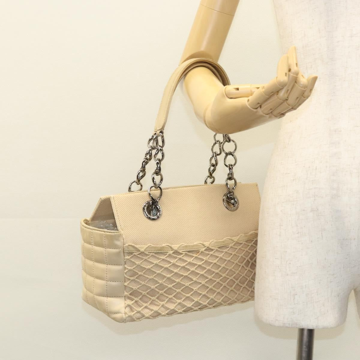 Chanel Vintage Chocolate Bar Tote Quilted Canvas, Beige, Canvas, Handbag