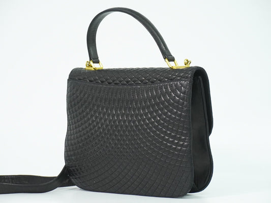 Bally Vintage Handbag Quilted Leather, BLACK, LEATHER, Handbag