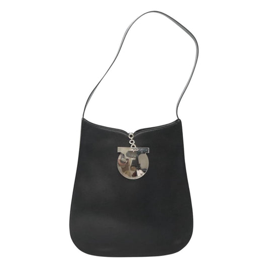 Salvatore Ferragamo Gancini Shoulder Bag Leather, BLACK, LEATHER, Shoulder bag