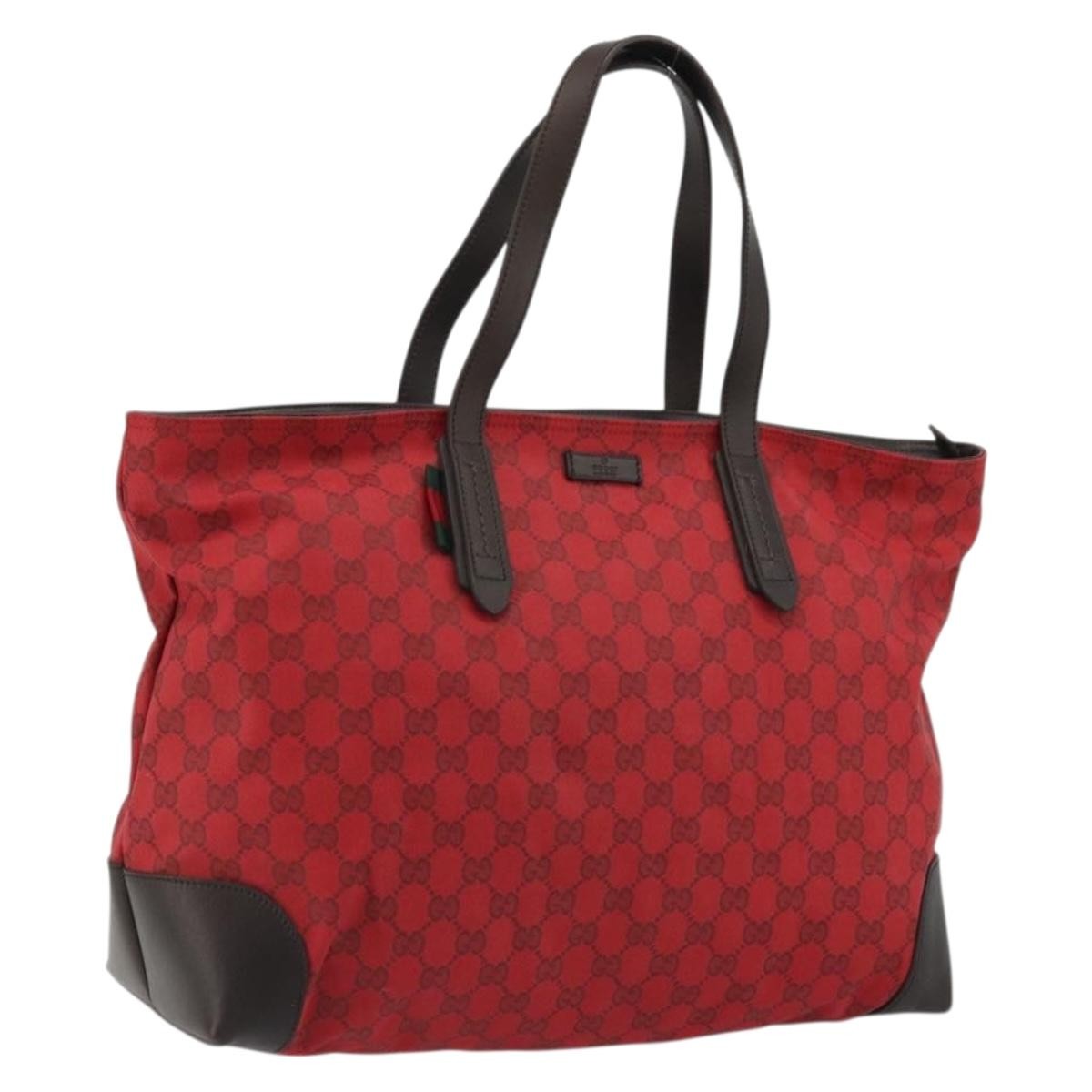 Gucci Original Zip Tote GG Canvas with Leather, Red, Canvas, Tote Bag