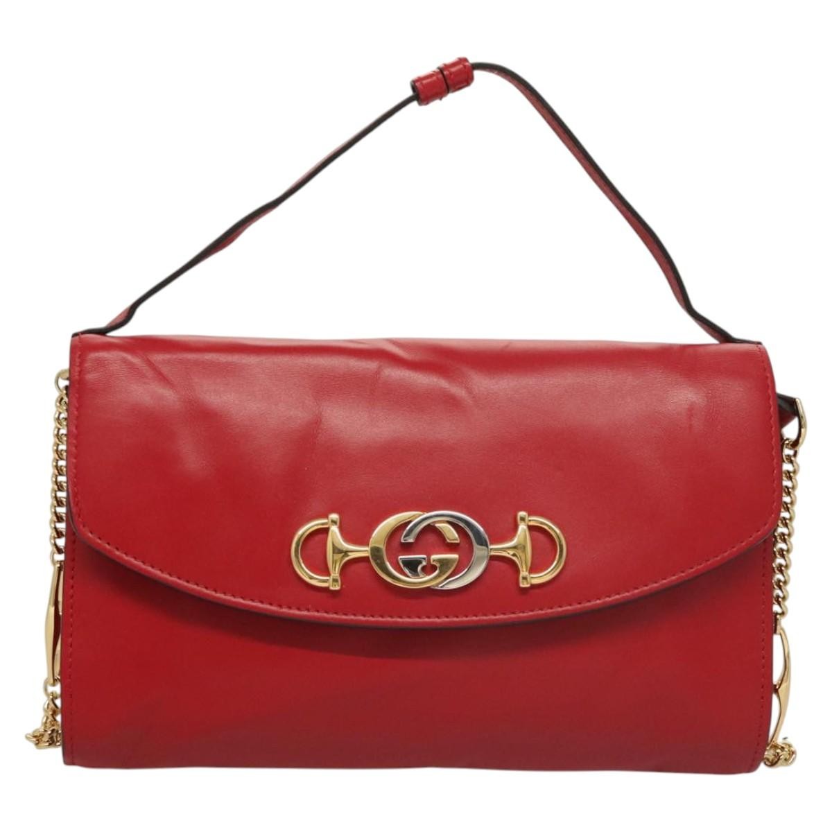 Gucci Zumi Shoulder Bag Leather, RED, LEATHER, Shoulder bag