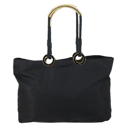 Prada Convertible Metal Handle Satchel Quilted Tessuto, BLACK, NYLON, Tote bag