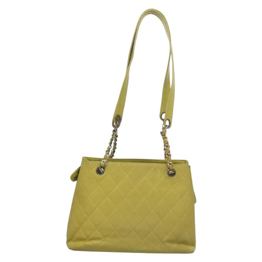 Chanel Vintage Front Pocket Shoulder Bag Quilted Caviar, GREEN, LEATHER, Shoulder bag