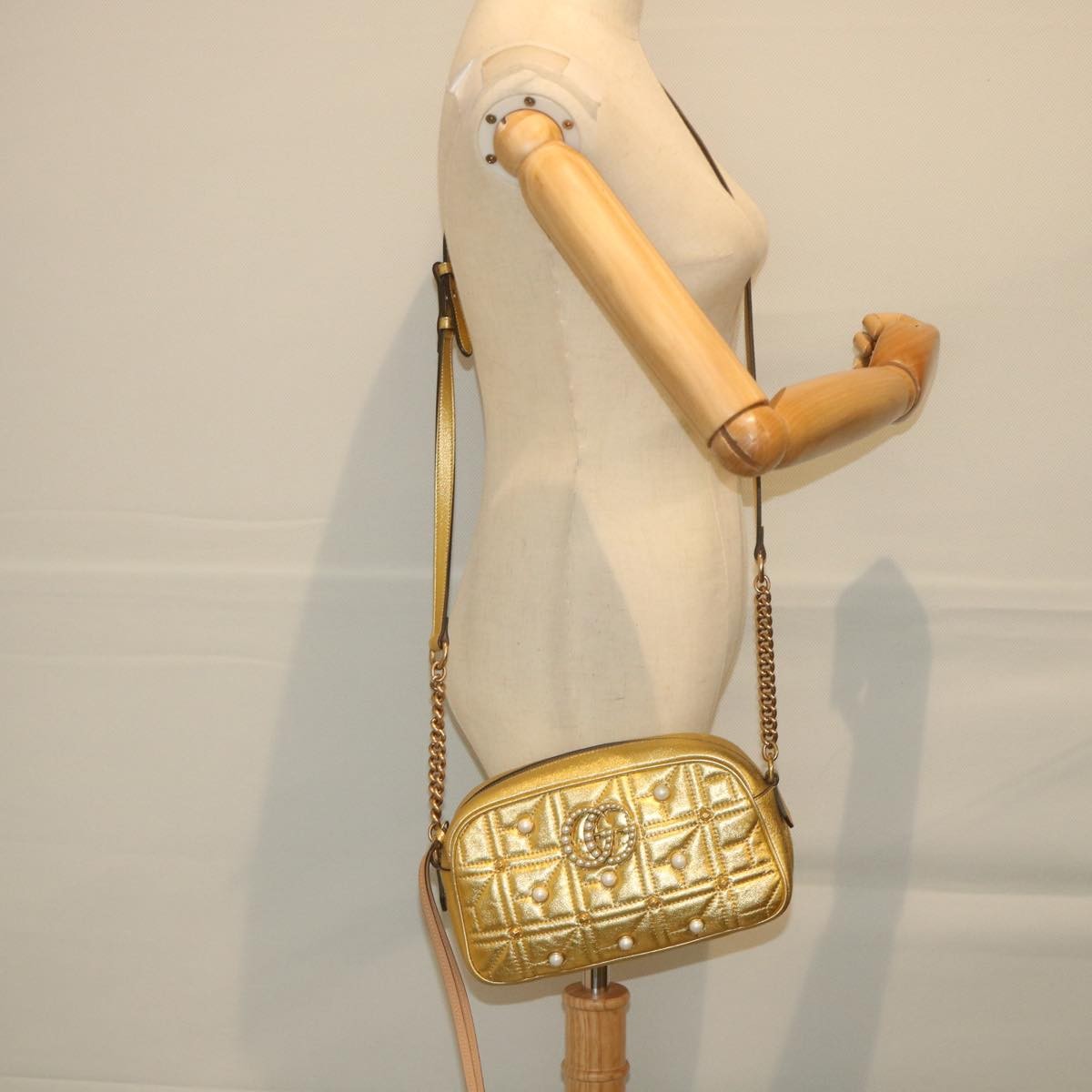 Gucci GG Marmont Shoulder Bag Leather, Gold, Leather, Shoulder Bag