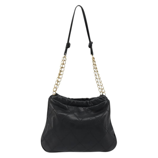 Chanel Chain Tote Leather, Black, Leather, Shoulder Bag