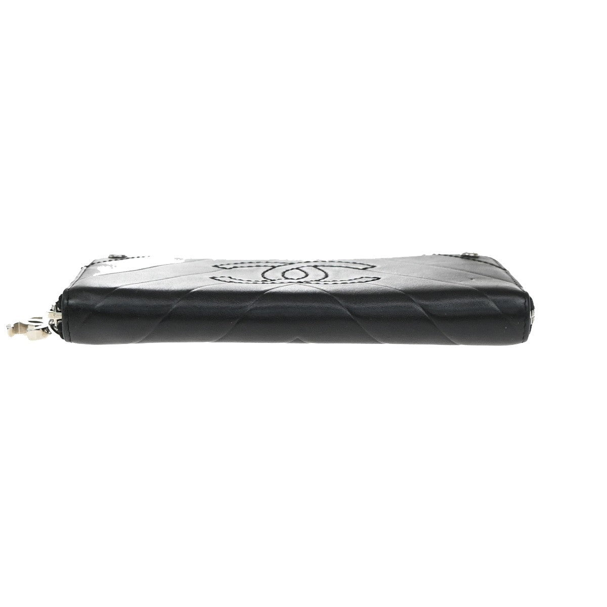 Chanel CC Charm Zip Around Wallet Quilted Lambskin, Black, Leather, Wallet
