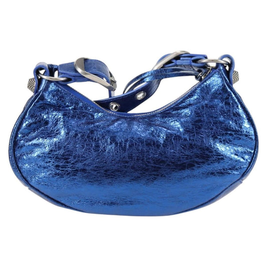 Balenciaga Le Cagole Giant Studs Shoulder Bag Leather, BLUE, LEATHER, Shoulder bag