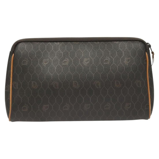 Christian Dior Vintage Honeycomb Zip Pouch Canvas and Leather, Black, Canvas, Clutch