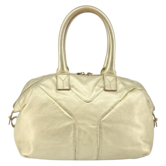 Saint Laurent Easy Y Bag Pebbled Leather, GOLD, LEATHER, Handbag