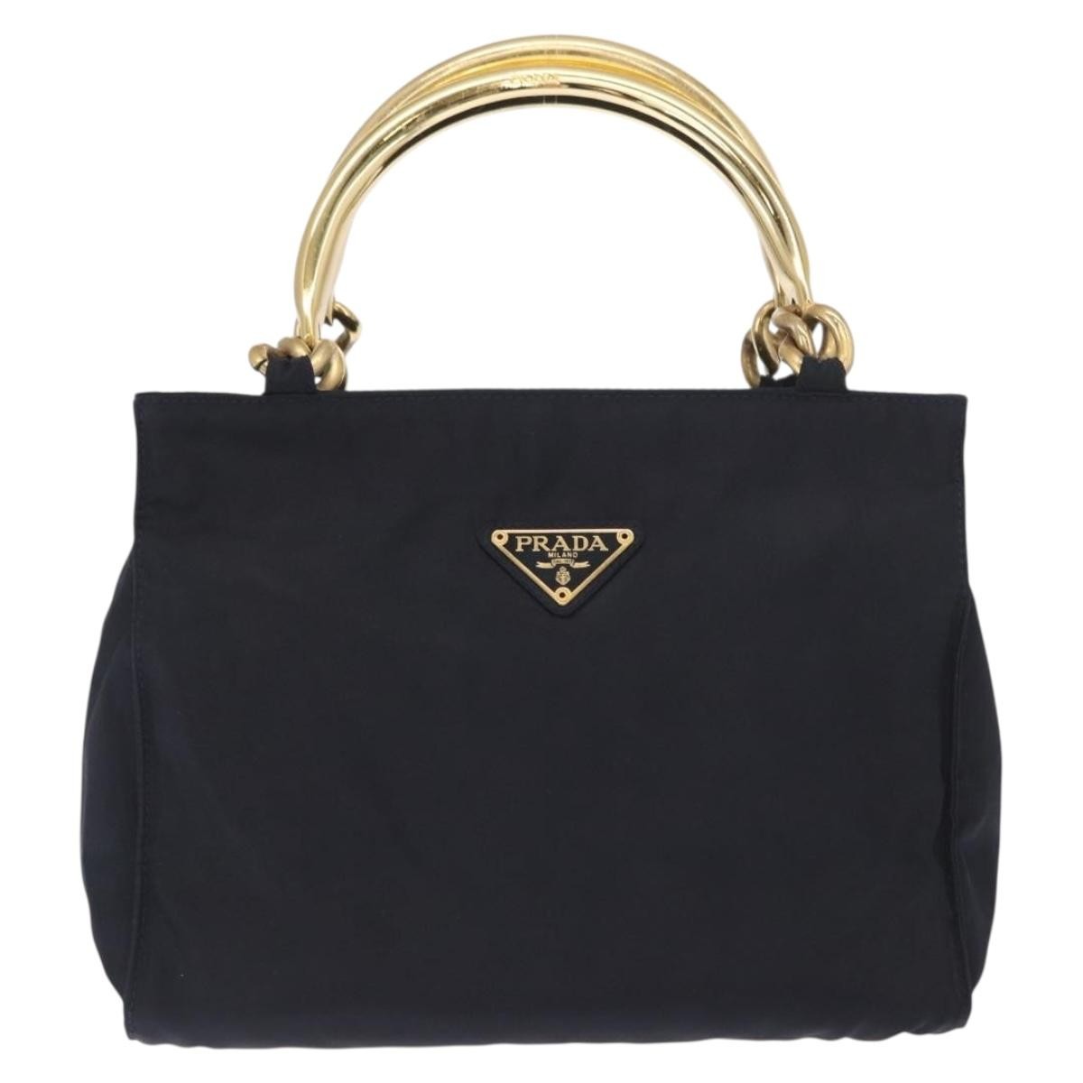 Prada Metal Handles Tote Tessuto, Navy, Nylon, Tote Bag