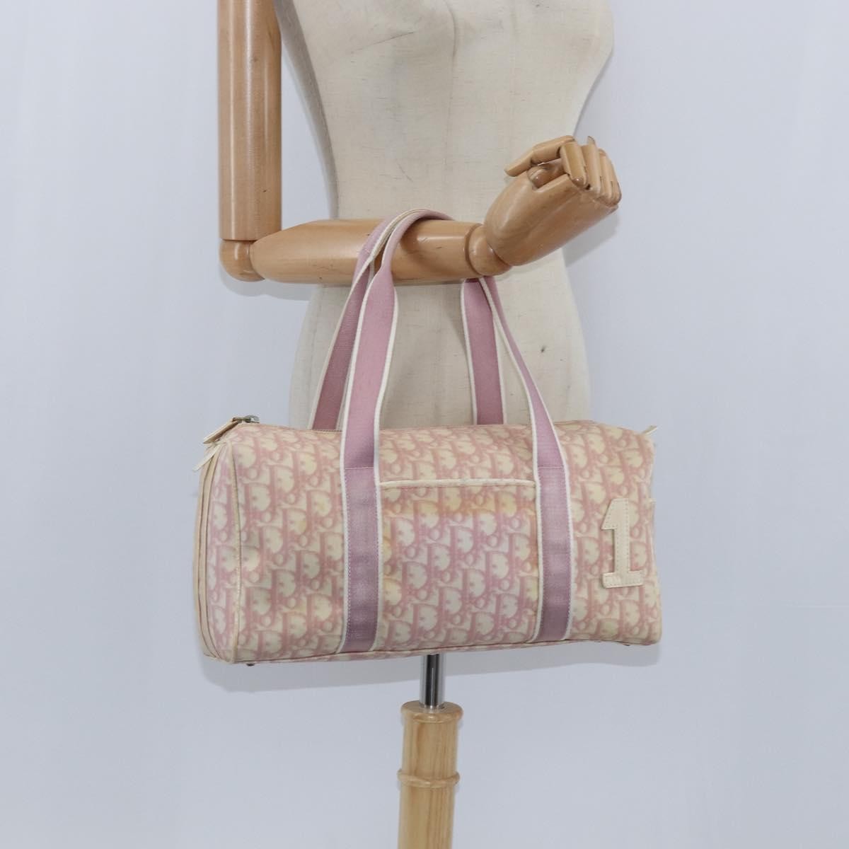 Christian Dior Vintage Trotter Boston Bag Diorissimo Coated Canvas, PINK, PVC, Handbag