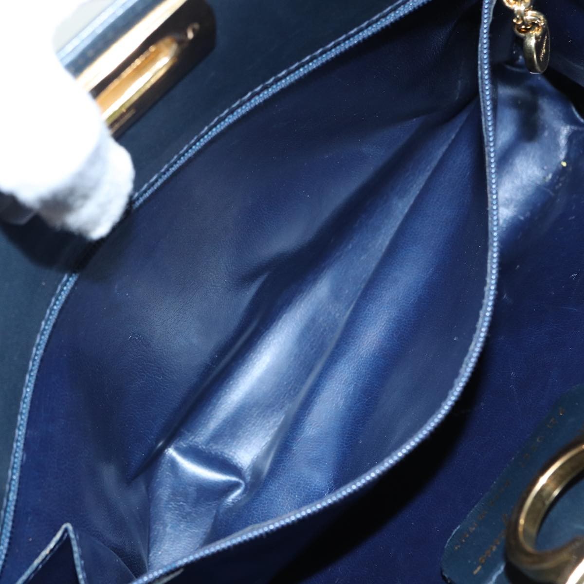 Salvatore Ferragamo Vintage Gancini Chain Shoulder Bag Leather, NAVY, LEATHER, Shoulder bag