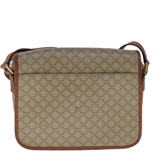 Celine Vintage Macadam Circle Logo Shoulder Bag Canvas and Leather, Beige, Canvas, Shoulder Bag