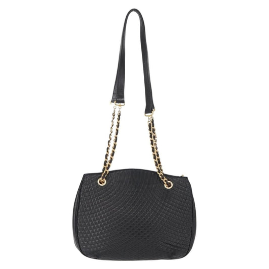 Bally Vintage Chain Shoulder Bag Quilted Leather, BLACK, LEATHER, Shoulder bag