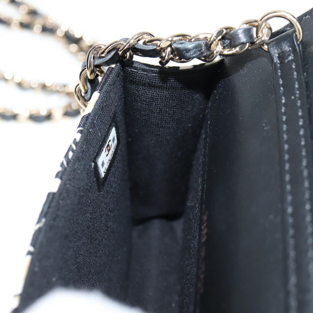 Chanel Flap Card Holder on Chain Quilted Printed Canvas, BEIGE, CANVAS, Clutche & pouche