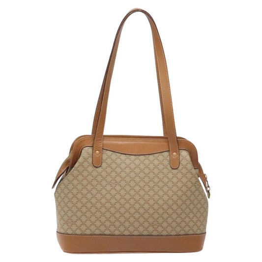 Celine Vintage Macadam Shoulder Bag Canvas and Leather, BEIGE, CANVAS, Shoulder bag