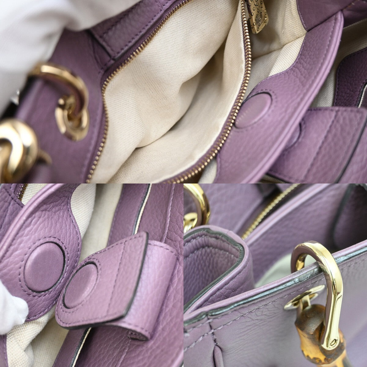 Gucci Bamboo shopper bag Leather, PURPLE, LEATHER, Tote bag