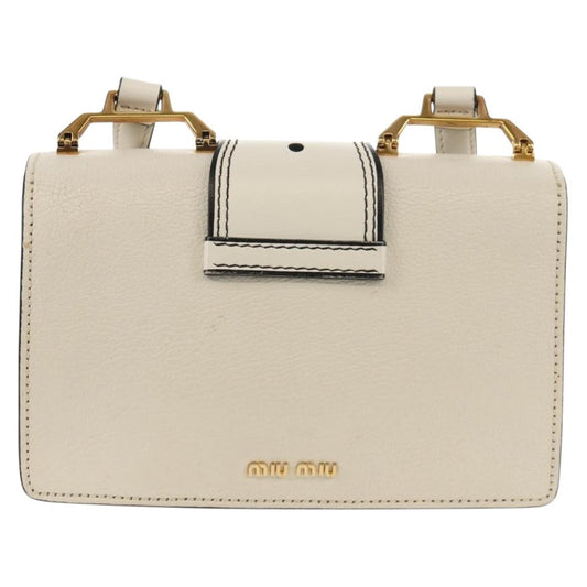 Miu Miu Madras Crystal Buckle Shoulder Bag Leather, WHITE, LEATHER, Shoulder bag