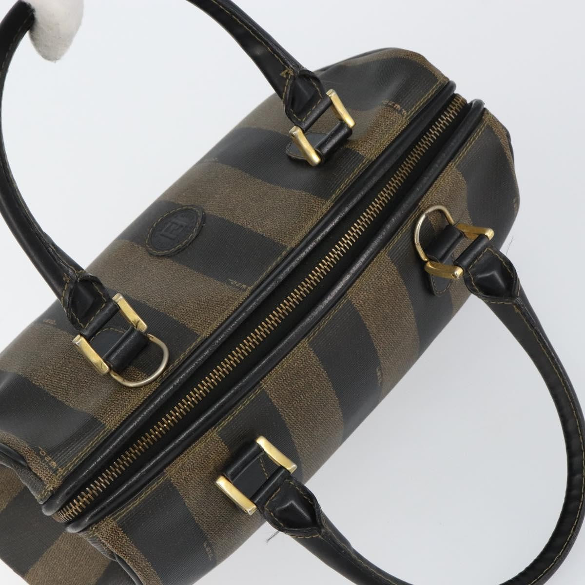 Fendi Vintage Pequin Boston Bag Coated Canvas, BLACK, CANVAS, Handbag