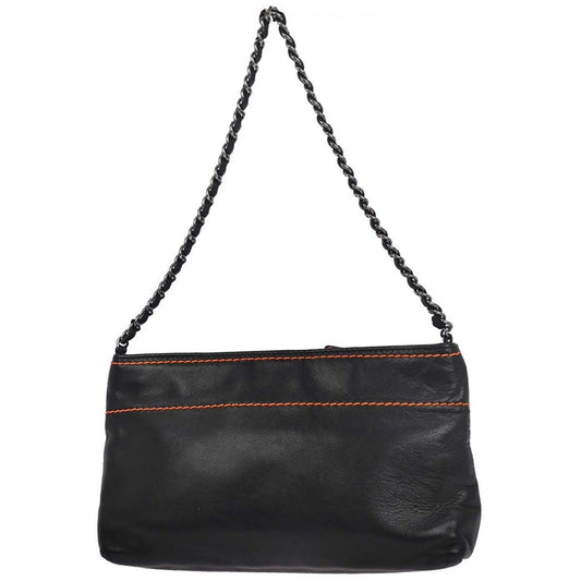 Chanel Lax Pochette Leather, BLACK, LEATHER, Clutche & pouche