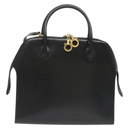 Salvatore Ferragamo Convertible Dome Gancini Leather, BLACK, LEATHER, Handbag