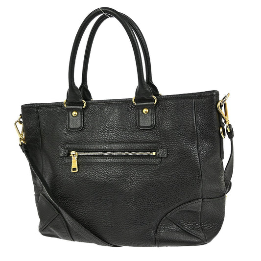 Prada Front Zip Tote Vitello Daino, BLACK, LEATHER, Handbag