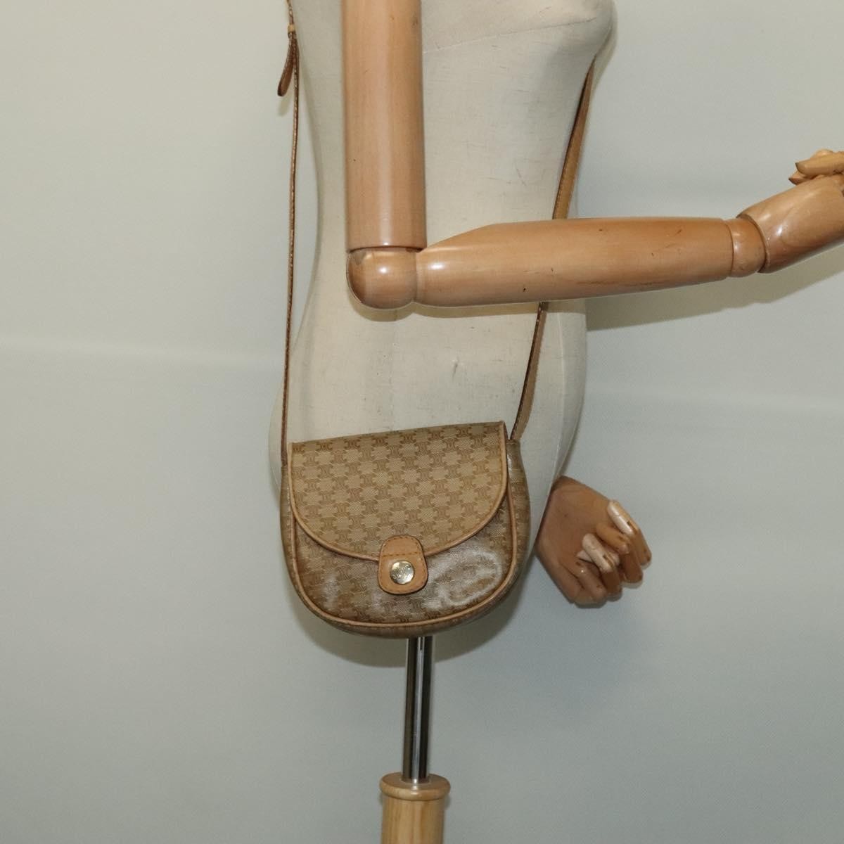 Celine Vintage Macadam Shoulder Bag Macadam Canva Vinyl, BEIGE, PVC, Shoulder bag
