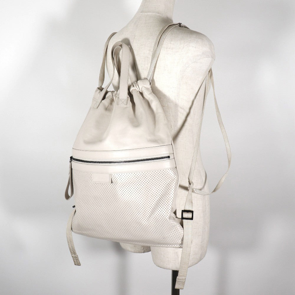 Bottega Veneta Drawstring Backpack Perforated Leather, BEIGE, CALFSKIN, Backpack