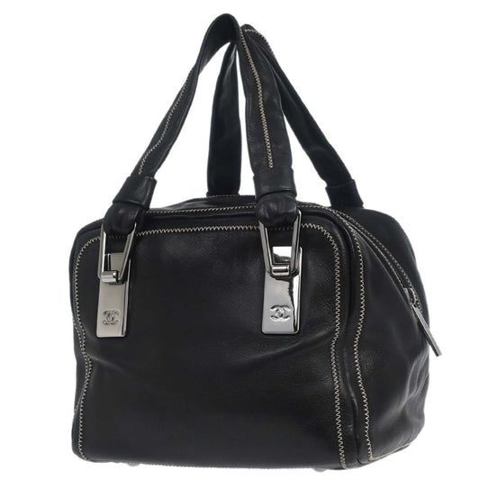 Chanel CC Bowler Leather, BLACK, LEATHER, Handbag