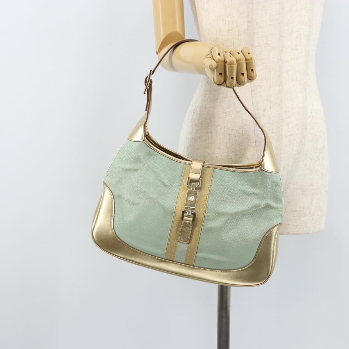 Gucci Vintage Jackie Shoulder Bag Canvas and Leather, Blue, Canvas, Shoulder Bag