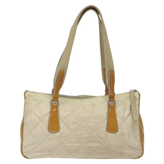 Prada Vintage Shoulder Bag Nylon and Patent Leather, BEIGE, NYLON, Shoulder bag