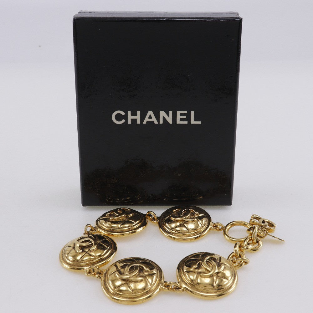 Chanel Vintage CC Quilted Medallion Bracelet Metal, GOLD, GOLD_PLATED, Bracelet