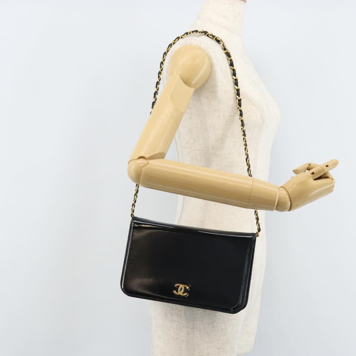 Chanel Wallet on Chain Quilted Patent, Black, Patent Leather, Shoulder Bag