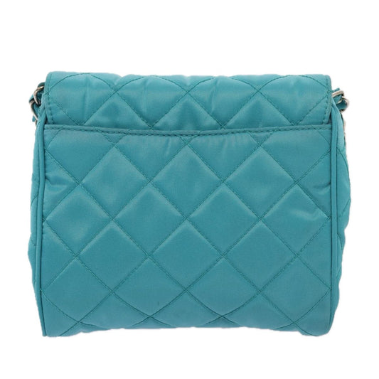 Prada Pushlock Chain Flap Bag Quilted Tessuto, Turquoise, Nylon, Shoulder Bag