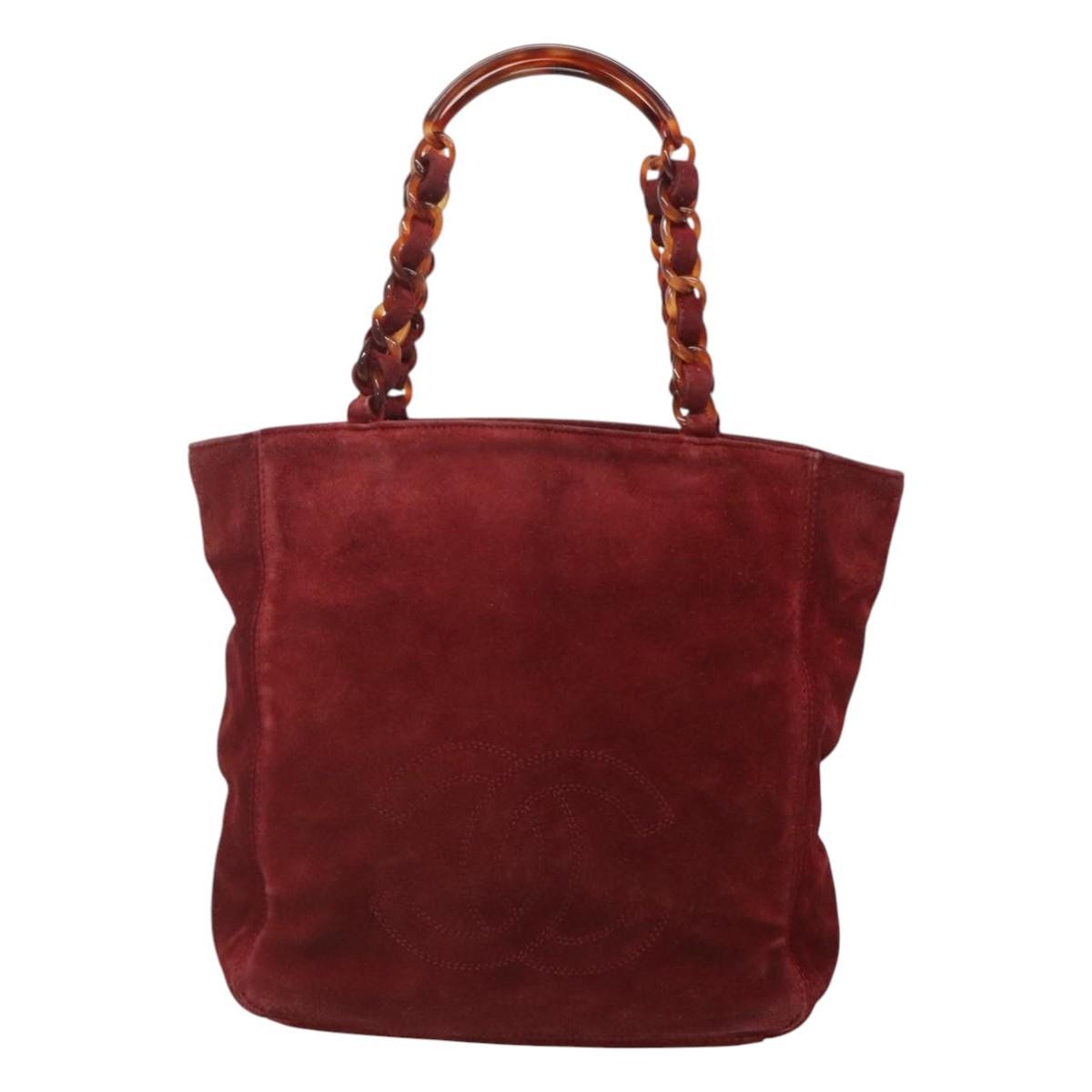 Chanel Vintage Resin Chain Tote Suede, RED, SUEDE, Tote bag