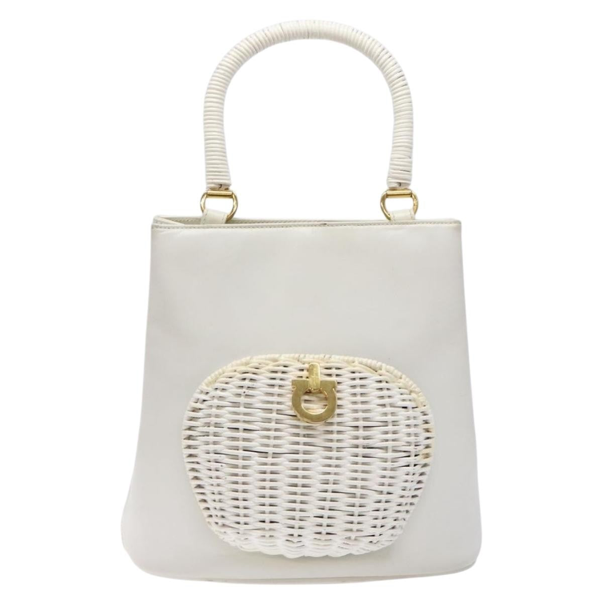 Salvatore Ferragamo Vintage Gancini Convertible Top Handle Bag Leather, WHITE, LEATHER, Handbag